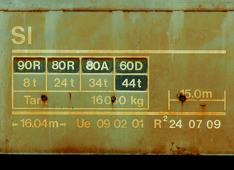 RhB - Sl 7754 am 13.07.2013 in Untervaz - Tragwagen fr ACTS-Container 4-achsig mit 1 offenen Plattform - bernahme 09.02.2001 - JMR - Anschriftenfeld
