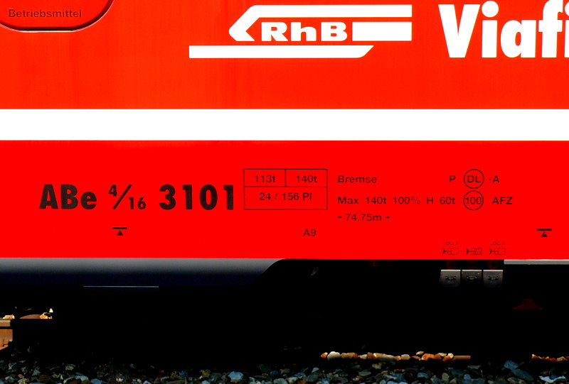 RhB - Triebzug  ABe 4/16 3101 in Landquart am 13.07.2013 - Stammnetz-Triebzug - Anschriftenfeld
