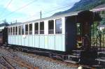 BC Museumsbahn - ex MOB C4 45 am 23.05.1999 in Blonay - 3.Klasse Personenwagen 4-achsig mit 2 offenen Plattformen - Baujahr 1902 - SIG - Gewicht 9,80t - 48 Sitzplätze - LüP 11,30m -