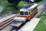 zuege/418644/blm---regionalzug-344-von-muerren BLM - Regionalzug 344 von Mrren nach Grtschalp am 12.08.1994 in Winteregg mit Lklp 15 I - BDe 4/4 21
