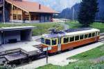 zuege/418645/blm---regionalzug-344-von-muerren BLM - Regionalzug 344 von Mrren nach Grtschalp am 12.08.1994 in Winteregg mit Lklp 15 I - BDe 4/4 21
