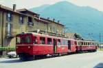 FM_SEFT Museumszug 6 von Castione-Arbedo nach Cama am 02.09.1995 in Castione-Arbedo mit RhB-Triebwagen BDe 4/4 491 - AB-Triebwagen ABe 4/4 42  