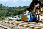 MOB - Regionalzug 2213 von Zweisimmen nach Montreux am 10.07.2010 Einfahrt in Montbovon mit Ge 4/4 8004 - AB 305 - AB 306 - BD 204  