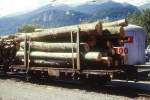 RhB - Kk 7362 II am 06.09.1996 in Untervaz- Kipfenwagen fr Holztransporte 2-achsig mit 1 offenen Plattform - Baujahr 1913 - RAST/RhB - Gewicht 5,41t - Zuladung 12,50t - LP 7,79m - zulssige