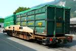 RhB - Sl 7754 am 13.07.2013 in Untervaz - Tragwagen fr ACTS-Container 4-achsig mit 1 offenen Plattform - bernahme 09.02.2001 - JMR - Gewicht 16,03t - Zuladung 44,00t - LP 16,04m - zulssige