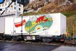 RhB - Lb-v 7857 am 23.10.1998 in St.Moritz - Container-Tragwagen 2-achsig mit COOP-Container - Baujahr 1983 bernahme 16.07.1997 - JMR - Gewicht 5,72t - LP 9,14 - Zuladung 17,00t - zulssige