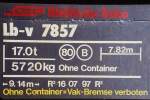 Guterwagen/341746/rhb---lb-v-7857-am-23101998 RhB - Lb-v 7857 am 23.10.1998 in St.Moritz - Container-Tragwagen 2-achsig - Anschriftenfeld
