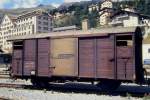 RhB - Gbk-v 5603 am 31.08.1993 in St.Moritz - Gedeckter Gterwagen 2-achsig mit 1 offenen Plattform - Baujahr 1913 - Reichsh/Gestle - Gewicht 6,92t - Zuladung 12,50t - LP 8,49m - zulssige