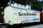 RhB - Gbk-v 5608 am 01.09.1995 in Poschiavo - Gedeckter Gterwagen 2-achsig mit 1 offenen Plattform - Baujahr 1913 - Reichsh/Gestle - Gewicht 7,65t - Zuladung 12,50t - LP 8,49m - zulssige