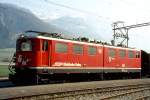 Lokomotiven/309473/rhb---ge-66-ii-701 RhB - Ge 6/6 II 701 'RAETIA' am 17.03.1999 in Untervaz - Universallokomotive - bernahme 09.05.1958 - SLM4220/MFO/BBC - 1776 KW - Gewicht 65,00t - LP 14,50m - zulssige Geschwindigkeit 80 km/h - Logo RhB deutsch - 2=16.12.1993- Hinweis: runde Scheinwerfer und Einholmpantograf
