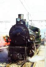 Lokomotiven/409673/rhb---g-45-107-am RhB - G 4/5 107 am 24.08.1995 in Landquart - Dampflok - Baujahr 1906 - SLM 1709 - Gewicht 68,00t - 590 KW - LüP 13,97m - zulässige Geschwindigkeit 45/30 km/h Tender voraus - ®=28.03.1991.
