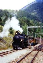 Lokomotiven/409742/rhb---g-45-107-am RhB - G 4/5 107 am 24.08.1995 in Filisur - Dampflok - Baujahr 1906 - SLM 1709 - Gewicht 68,00t - 590 KW - LP 13,97m - zulssige Geschwindigkeit 45/30 km/h Tender voraus - =28.03.1991.
