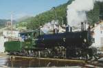 Lokomotiven/409823/rhb---g-45-107-am RhB - G 4/5 107 am 31.08.1997 in Disentis - Dampflok - Baujahr 1906 - SLM 1709 - Gewicht 68,00t - 590 KW - LP 13,97m - zulssige Geschwindigkeit 45/30 km/h Tender voraus - =28.03.1991.

