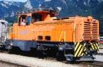 Lokomotiven/421237/rhb---gm-33-232-am RhB - Gm 3/3 232 am 11.08.1992 in Untervaz - Rangier-Diesellok - bernahme 01.02.1976 - MOYSE3554/MTU - 295 KW - Gewicht 34,00t - LP 7,93m - zulssige Geschwindigkeit 55 km/h - 3=30.03.1984 - Logo nur RhB.

