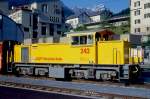 Lokomotiven/422181/rhb---gmf-44-242-am RhB - Gmf 4/4 242 am 05.06.1993 in Thusis - Rangier-Diesellok - bernahme 19.07.1991 - GMEINDER5696/KAELBLE - 559 KW - Gewicht 50,00t - LP 11,70m - zulssige Geschwindigkeit 60 km/h - Logo RhB deutsch (alte Beschriftung) - Heimatstation Landquart
