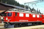 Lokomotiven/431615/rhb---ge-44-i-601 RhB - Ge 4/4 I 601 'ALBULA' am 10.05.1991 in Klosters - STRECKEN-LOKOMOTIVE - bernahme 08.07.1947 - SLM3920/MFO/BBC - 1184 KW - Gewicht 48,00t - LP 12,10m - zulssige Geschwindigkeit 80 km/h - 3=30.03.1989 - RhB Logo in deutsch - Hinweis: noch mit Scherenpantograf - 16.10.2011 Abbruch
