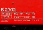 RhB - B 2302 am 13.07.2013 in Landquart - 2.Klasse Personenwagen - Mitteleinstiegswagen leichte Stahlbauart - Baujahr 1939 - SWS/SIG - Anschriftenfeld  