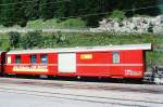RhB - Z 13092 am 26.08.1998 in Bergn - Postwagen 4-achsig mit 1 offenen Plattform - bernahme: 10.12.1966 - SWS - Fahrzeuggewicht 15,50t - Zuladung 9,00t - LP 16,87m - zulssige Geschwindigkeit = 90