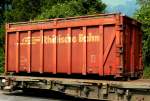 Container und Mulden/310323/rhb---y-11827-am-13072013 RhB - Y 11827 am 13.07.2013 in Untervaz - Kehrichtmulde - bernahme 15.11.2000 - Gewicht 3,85t - Die Serie besteht aus 18 Kehricht-Mulden mit den Nummern 11811 bis 11828
