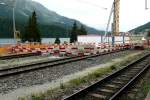St. Moritz Berninabahn am 20.07.2014 Umbauphase Gleis 6, Blick Richtung Westen, ganz links zwei kurzen Abstellgleise