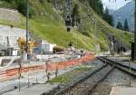 St.Moritz Gleis 2 links und Gleis 3 rechts am 20.07.2014 Umbauphase Ausfahrt Richtung Celerina