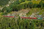RhB - Regio-Express 1125 von Chur nach St.Moritz am 15.07.2013 beim Zalaint-Tunnel mit Ge 4/4 III 647 - D - B - B - B - A - A - B - B  