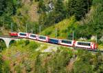 RhB - GLACIER-EXPRESS 911 von Davos Platz nach Zermatt am 15.07.2013 kurz vor Schmittentobel-Viadukt mit E-Lok Ge 4//4 I 603 - Bp - Bp - Bp - WR - Ap - Ap  