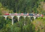 RhB - GLACIER-EXPRESS 911 von Davos Platz nach Zermatt am 15.07.2013 auf Schmittentobel-Viadukt mit E-Lok Ge 4//4 I 603 - Bp - Bp - Bp - WR - Ap - Ap  