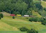 albulabahn-chur-stmoritz/322292/rhb---gueterzug-5152-von-samedan RhB - Gterzug 5152 von Samedan nach Landquart am 16.07.2013 bei Alvaneu mit E-Lok Ge 4/4 II 625
