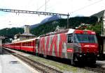 RhB - Regio-Express 1144 von St.Moritz nach Chur am 27.07.2010 in St.Moritz mit E-Lok Ge 4/4 III 642 - A 1239 - A 1223 - B 2356 - B 2429 - B 2442 - D 4223 - AB 1563 - B 2359 - B 2295  