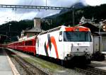 RhB - Regio-Express 1144 von St.Moritz nach Chur am 30.07.2010 in St.Moritz mit E-Lok Ge 4/4III 649 - A 1281 - A 1266 - B 2377 - B 2382 - B 2383 - BD 2478 - B 2444 - AB 1561 - B 2263  