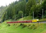 RhB Regio-Express 1129 von Chur nach St.Moritz am 20.07.2014 Einfahrt Bergn mit E-Lok Ge 4/4 III 644 - B 2301 - B 2302 - B 2306 - Ds 4213 - B 2362 - B 2357 - B 2365 - A 1235 - A 1249  