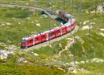 RhB - Regionalzug 1625 von St.Moritz nach Tirano am 14.07.2013 oberhalb Unterer Berninabachrcke mit Zweisystem-Triebwagen ABe 8/12 3502 (ABe 4/4 35.002 - Bi 35.602 - ABe 4/4 35.102) - WS 3921 - B