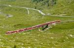 RhB - Regionalzug 1644 von Tirano nach St.Moritz am 14.07.2013 auf Oberer Berninabach-Brcke mit Zweisystem-Triebwagen ABe 8/12 3504 (ABe 4/4 351.04 - Bi 356.04 - ABe 4/4 350.04) - BD 2473 - AB 1543 -