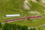 RhB - Regionalzug 1644 von Tirano nach St.Moritz am 14.07.2013 bei Alp Bondo mit Zweisystem-Triebwagen ABe 8/12 3504 (ABe 4/4 351.04 - Bi 356.04 - ABe 4/4 350.04) - BD 2473 - AB 1543 - B 541.05 - B