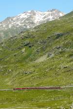 RhB - Regionalzug 1648 von Tirano nach St.Moritz am 14.07.2013 bei Alp Arlas mit Zweisystem-Triebwagen ABe 8/12 3505 (ABe 4/4 351.05 - Bi 356.05 - ABe 4/4 350.05) - BD 2474 - AB 1546 - B 2312 - B