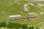 RhB - Regionalzug 1648 von Tirano nach St.Moritz am 14.07.2013 bei Alp Bopndo mit Zweisystem-Triebwagen ABe 8/12 3505 (ABe 4/4 351.05 - Bi 356.05 - ABe 4/4 350.05) - BD 2474 - AB 1546 - B 2312 - B