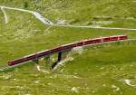 RhB - Regionalzug 1637 von St.Moritz nach Tirano am 14.07.2013 auf Oberer Berninabachbrcke mit Zweisystem-Triebwagen ABe 8/12 3504 (ABe 4/4 351.04 - Bi 356.04 - ABe 4/4 350.04) - B 541.03 - B 2458 -