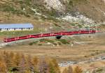 RhB - Regionalzug 1646 von Tirano nach St.Moritz am 04.10.2009 auf Alp Bondo mit Triebwagen ABe 4/4 III 55 - ABe 4/4 III 56 - BD - AB - B - B - B - B  