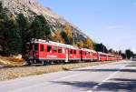 RhB - Bernina-Express 972 von Tirano nach St.Moritz am 13.10.2008 oberhalb Montebello mit Triebwagen ABe 4/4 II 47 - ABe 4/4 II 43 - Bp - Bp - Bp - Bps - Ap - Ap  