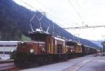 RhB Extra-GmP 3033 fr GRAUBNDEN TOURS von Landquart nach Davos Platz am 28.08.1997 in Schrs mit E-Lok Ge 6/6 I 411 - Ge 6/6 I 414 - B 2246 - B 2247 - D 4052I - Gb 5032 - E 6623 - Kk 7052.